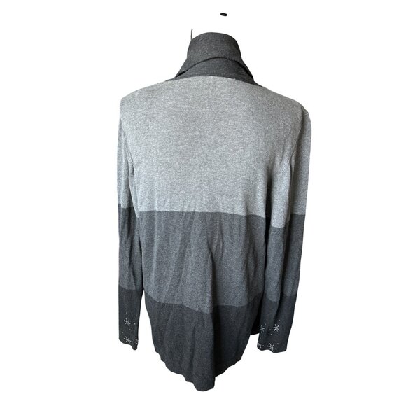The Quaker Factory Christmas Cardigan Snowflake Rhinestone 2 /1 Gray Sweater XL - Picture 4 of 7
